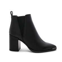 Leather Women Slip on Ankle Boot Classic Female Stylish Block Heel Black